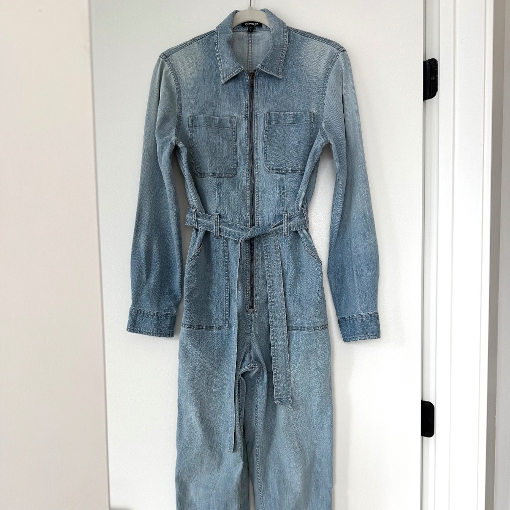 Blue Denim Zip-Up Jumpsuit by Express